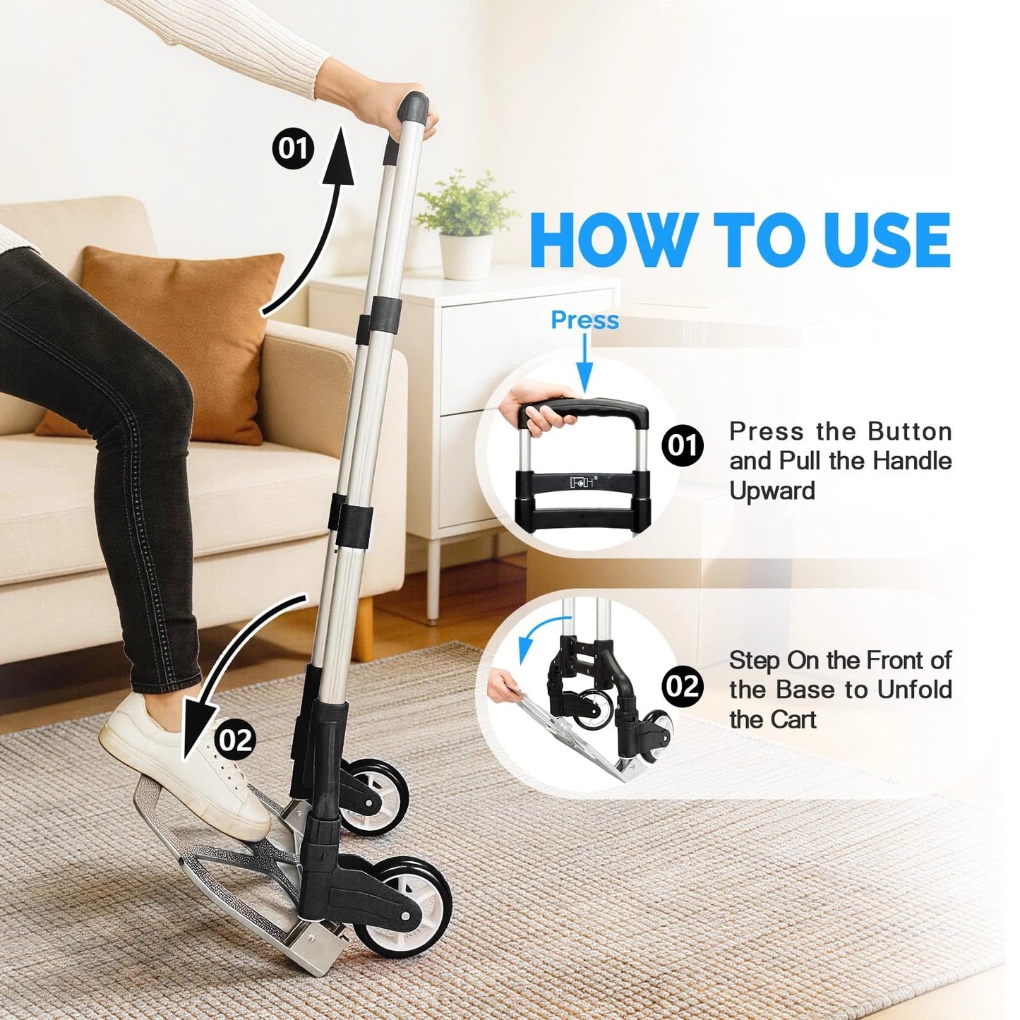 Folding Aluminum Hand Cart & Dolly – 165 lb Capacity, Lightweight & Portable