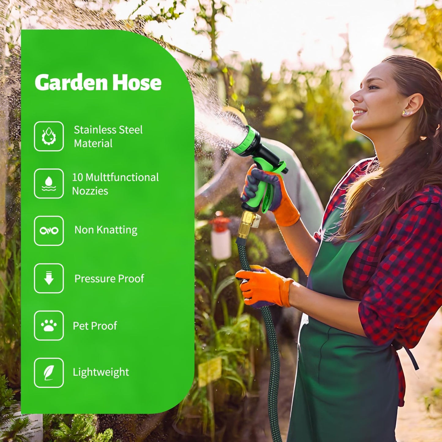 Heavy-Duty Expandable Garden Hose - Leakproof Design with Spray Nozzle