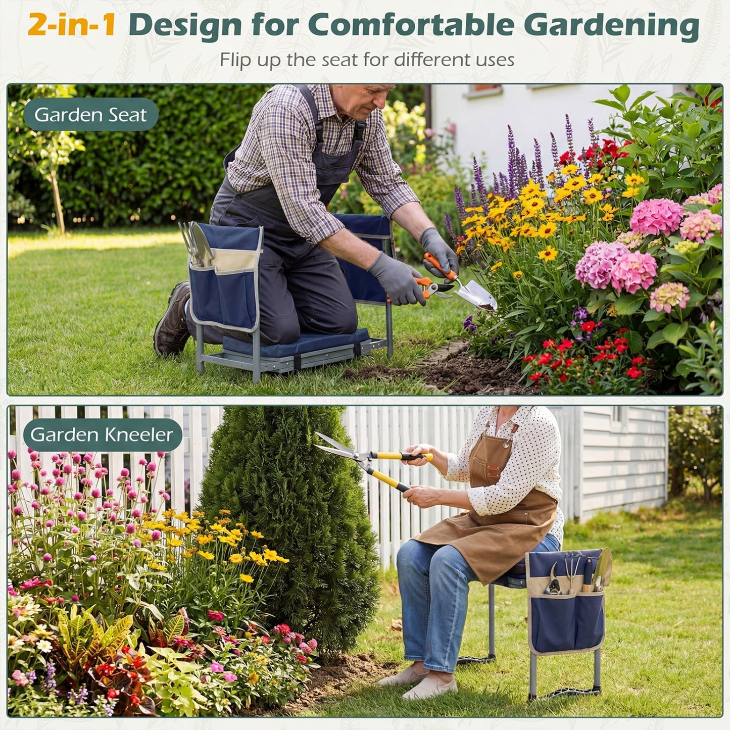 Foldable Garden Kneeler and Seat for Seniors Gardeners