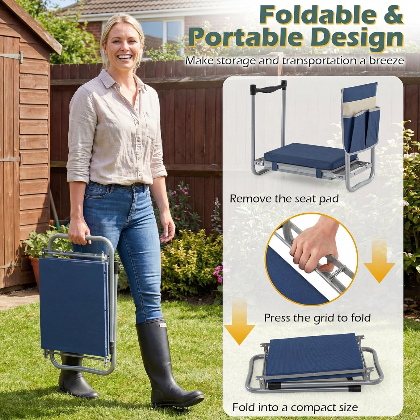 Foldable Garden Kneeler and Seat for Seniors Gardeners