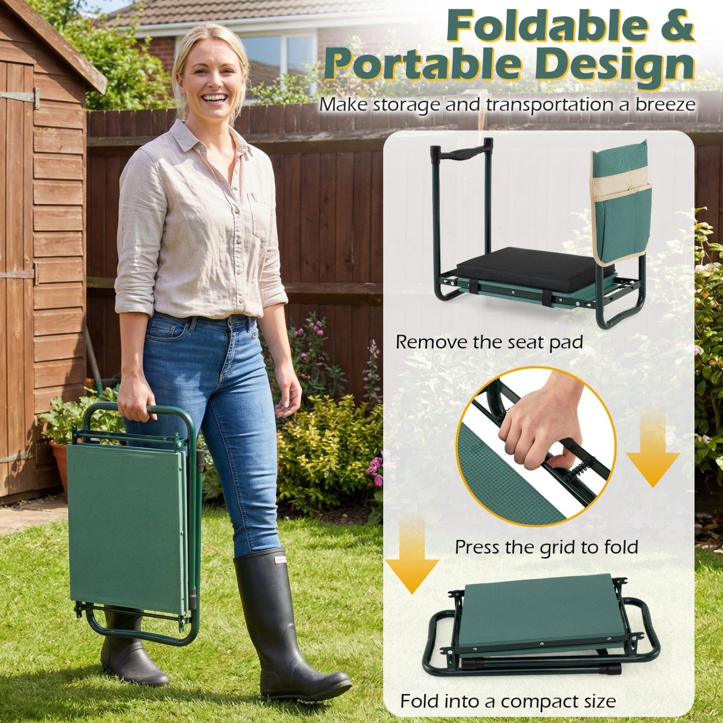 Foldable Garden Kneeler and Seat for Seniors Gardeners