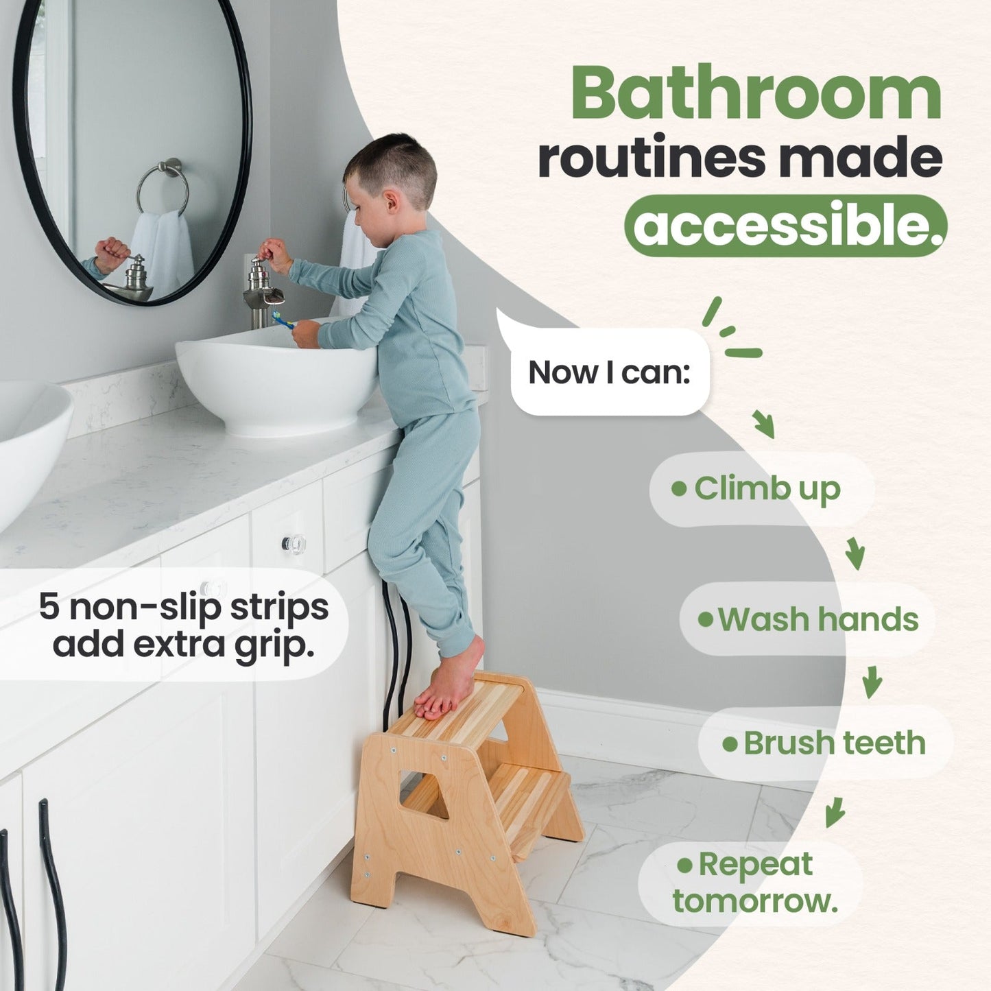 2-Step Wooden Stool for Toddlers(Step Stool for Children Ages 2+)