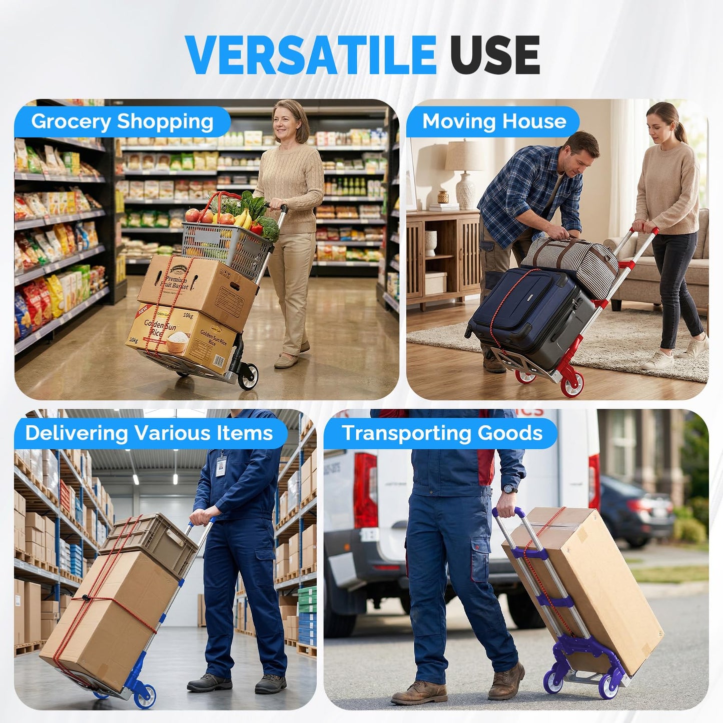Folding Aluminum Hand Cart & Dolly – 165 lb Capacity, Lightweight & Portable