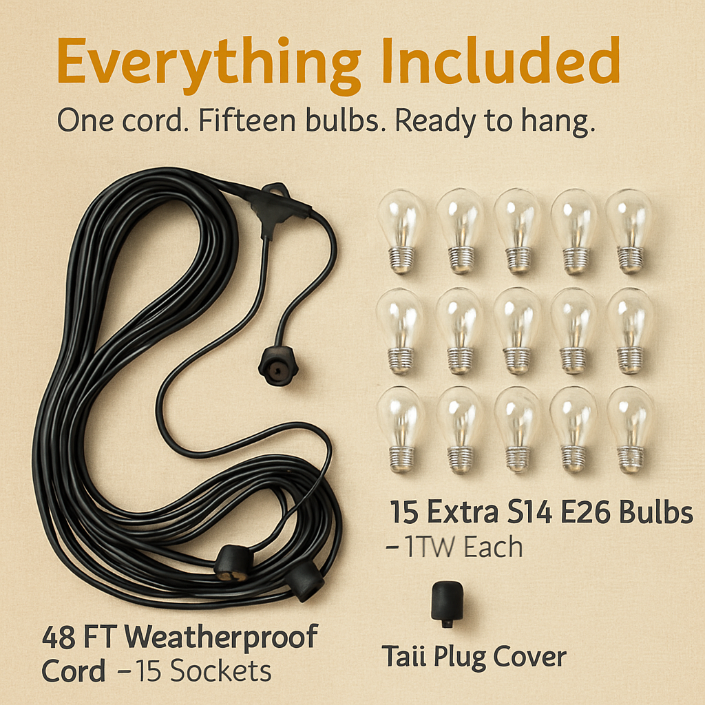 Outdoor String Lights for Patio - Weatherproof, Warm White